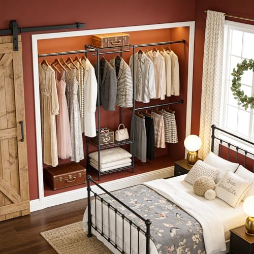IZEUK Heavy Duty Garment Rack Wire Clothes Rack for Hanging Clothes (Black, 3 Tier with 3 Rod) - Image 5