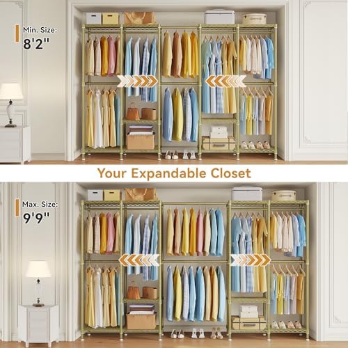 M1 Expandable Clothes Rack from 8'2"-9'9", Closet Organizer System for Reach-in Closet, Heavy Duty Clothing Rack with Extended Rods, Large Wardrobe Closet Max Load 1400 LBS, Gold - Image 2