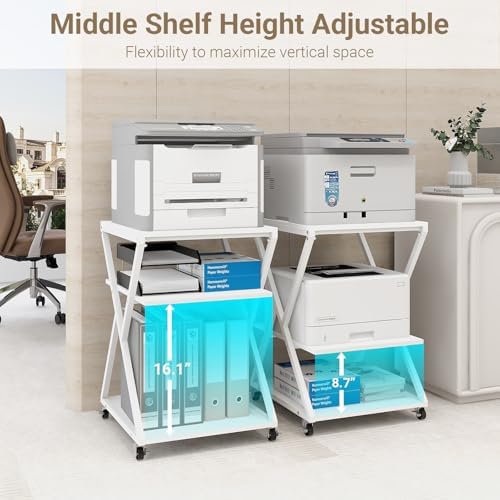 Natwind 3 Tier Large Printer Table, 19.7"x19.7", Height Adjustable,White - Image 4