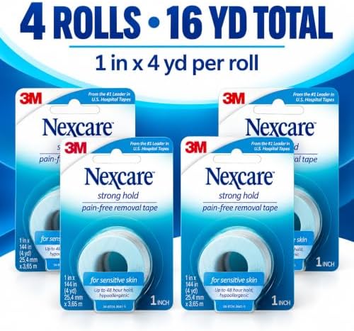 Nexcare Sensitive Skin Low Trauma Tape, 4 Count – Gentle Adhesive Medical Tape for Fragile or Delicate Skin, Hypoallergenic & Latex-Free, Ideal for Post-Surgery Care, Pediatric Use, Frequent Changes - Image 2