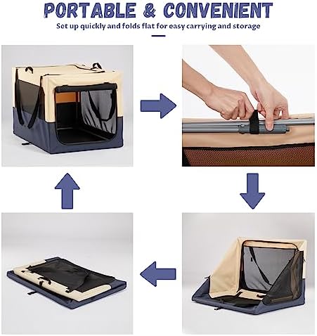 PETSFIT 36" Soft Portable Dog Crate – Patented Spiral Sturdy Frame, Collapsible Travel Kennel for Medium & Large Dogs, 3 Mesh Door, Lockable Zippers, Indoor & Car Use Navy Blue - Image 6