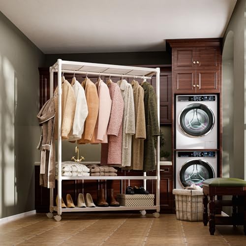 IZEUK Heavy Duty Rolling Garment Rack Wire Clothes Rack for Hanging Clothes (Gold, 3 Tier with 1 Rod, 17.7" D x 45.3" W x 70.3" H) - Image 4