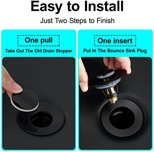 Universal 1.25" Bathroom Sink Stopper - Wash Basin Bounce Drain Filter, Pop Up Drain Stopper, Bullet Core Push Type Sink Stopper, Sink Drain Plug with Anti-Clogging Strainer, Matte Black1 - Image 3
