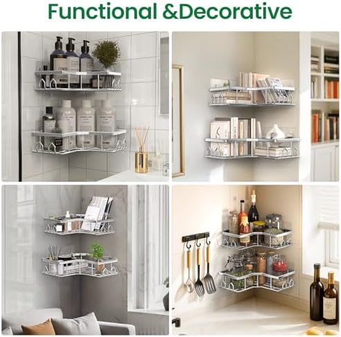 Adhesive Shower Caddy, 6 Pack Corner Bath Organizer, Rustproof Stainless Steel Shower Shelves with Large Capacity, No Drilling Shelves for Bathroom Storage, Home, Kitchen Decor (Silver). - Image 6