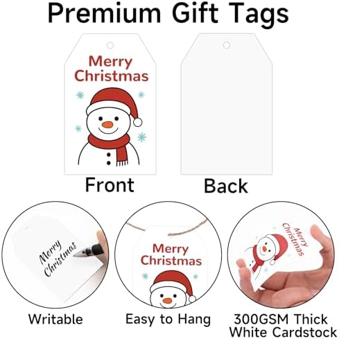 joycraft 50Pcs Merry Christmas Tags with String, Snowman Gift Tags - Image 3