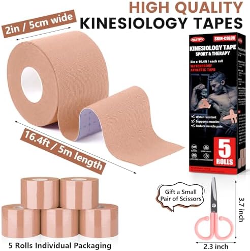 5 Rolls Skin Color Kinesiology Tape, 2 inch x 16.4 Feet Kinetic Tape - Image 2