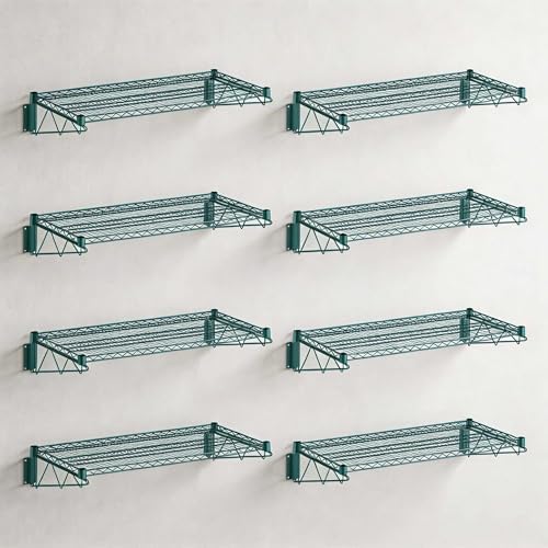 8 Pack 18" x 48" Green Epoxy NSF Wire Wall Shelf, Heavy Duty Wall Mounted Storage Rack, Industrial Metal Shelving for Garage, Warehouse by Zedfire