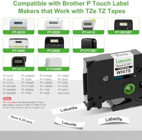 9mm Label Tape TZe-221 Replace for Brother P Touch TZe TZ Tape 9mm 0.35'' (Pack of 2) - Image 2