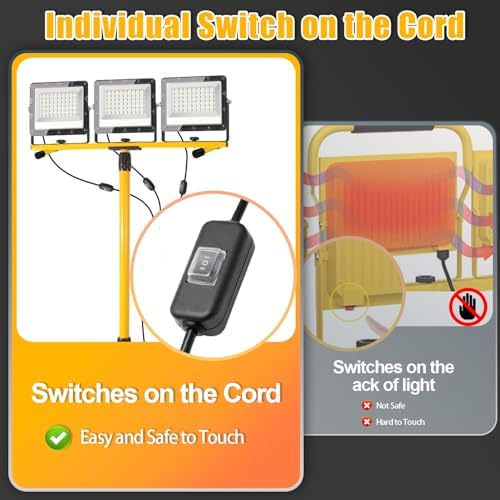 27000 Lumen LED Work Lights on Stand - 3 Head Portable Tripod Work Light- IP65 Waterproof Construction Lights with Stand for Outdoor Indoor Job Site Workshop Garage Commercial Flood Light with Stand - Image 4