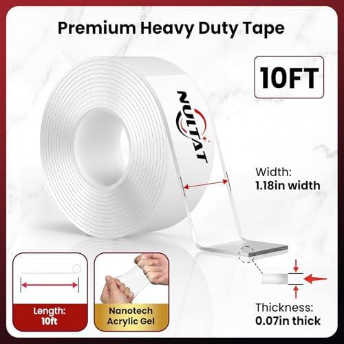 NULTAT Double Sided Tape Heavy Duty, Nano Reusable, Removable, Washable Double Stick Tape for Wall, Multipurpose Clear Adhesive High Temperature Tape 1.18" x 120"(10 Feet) - Image 3