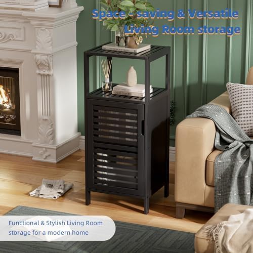 HITNET Bamboo Floor Cabinet, Small Bathroom Cabinet Floor Standing, 4 Tier Narrow Side Storage Cabinet, Space Saving Kitchen Cupboard with Single Door, Black - Image 4
