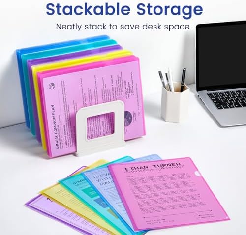 Sooez 15 Pack Clear Document Folder, Plastic Sleeves for Paper 8.5 x 11, Plastic File Folders Paper Sleeves Protector, Heavy Duty Poly File Jacket Sleeves Pocket Folder Cover,5 Assorted Colors - Image 7
