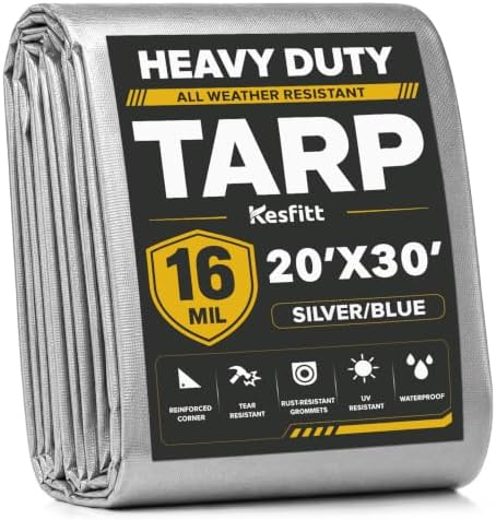 Kesfitt 16 Mil Heavy Duty Waterproof Tarp, 20x30 FT, Silver & Blue by Kesfitt
