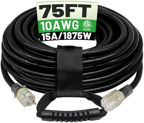 POWGRN 75 Ft 10AWG Outdoor Extension Cord Waterproof Heavy Duty, Black by POWGRN