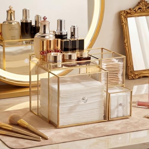 Sumnacon Glass Face Towel Holder with 2 Drawers&Tray for Bathroom,Clear - Image 2