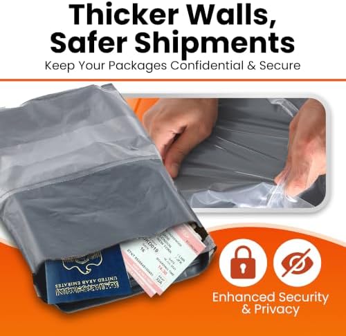 Poly Mailers Shipping Bags (30 Pack) — Self-Seal Plastic Mailing Envelopes, 3 Sizes incl. 8x12, poly mailers 10x13 & 14x19 — Tear & Water-Resistant Plastic Shipping Bags for Clothing Not Padded, Grey - Image 3
