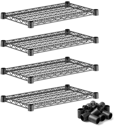 14"x24" Black Wire Shelf 4-Pack, Kitchen Pantry & Garage Storage Rack Add-On Shelving Unit by Zedfire