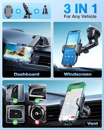 VANMASS Car Phone Holder 2026 Ultimate Military-Grade Strongest Suction & Clip Windshield Dashboard【Newest Best Strongest】 Cell Phone Automotive Dash Gauge Accents for iPhone 18 Pro Max 17 16 15 14 - Image 5