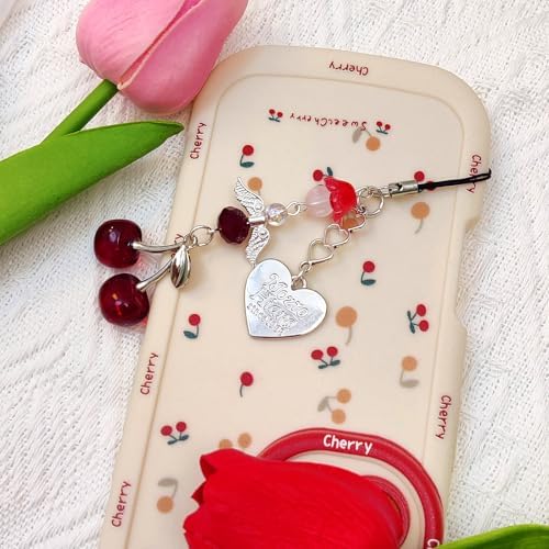 Phone Charms Strap Cute Cherry CellPhone Straps Aesthetic Pink Red Black BlueCherry Phone Chain for Camera Keychain Bag Pendant Decor Gift - Image 3