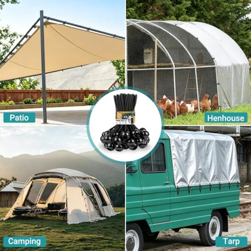 Tarp Bungee with Balls 12 Inch,Heavy Duty 1 Inch Ball Bungee Tie Down Cords - Image 2