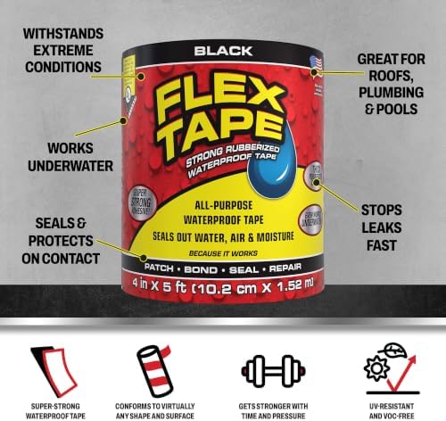 Flex Tape Strong Rubberized Waterproof Tape, Black, 4 in x 5 ft, 2-Pack - Image 2
