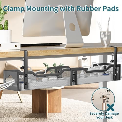 Under Desk Cable Management Tray Black, Litwaro Cable Management Under Desk No Drill, 25'' Cable Tray with Clamp for Wire Management, Cord Organizer for Office, Home - No Damage to Table - Image 5