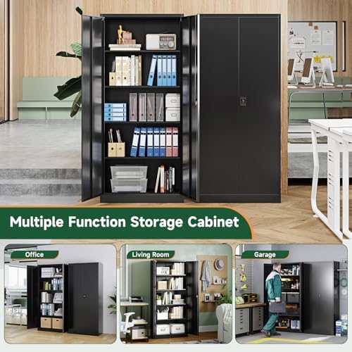 Letaya Metal Garage Storage Cabinets with Lock Door and Adjustable Shelves, Steel Tool Cabinets for Home,Office,Warehouse Organisieren (Black) (Pack of 2) - Image 6