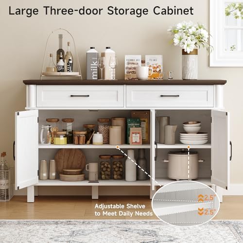 ONBRILL 55 Inch Buffet Cabinet with Storage, Off White - Image 5