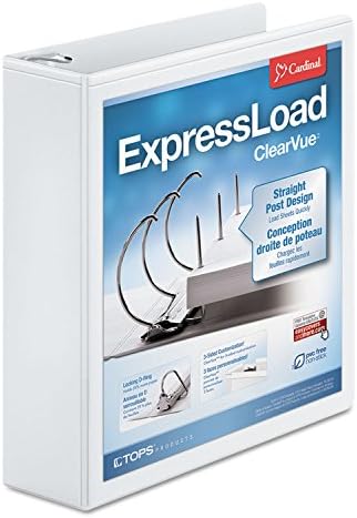 Cardinal ExpressLoad 2 Inch D-Ring Binder, 425 Sheet Capacity, ClearVue Cover, Locking D-Rings, White Binder (49120) by TOPSProducts