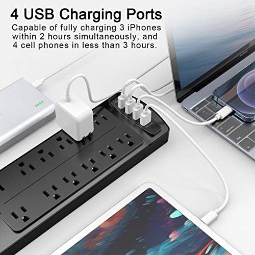 ALESTOR 10 Ft Surge Protector Power Strip with 12 Outlets and 4 USB Ports - Image 3