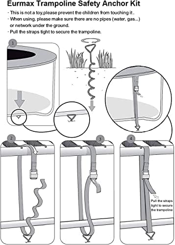 EURMAX USA 4-Pack Windproof Trampoline Stakes Anchor Kit-Steel Corkscrew Anchor,Heavy Duty Tie Down Kit with T-Hook&Reinforced Safety Straps,Secure Weatherproof Protection for Trampoline,Tent&Playset - Image 4
