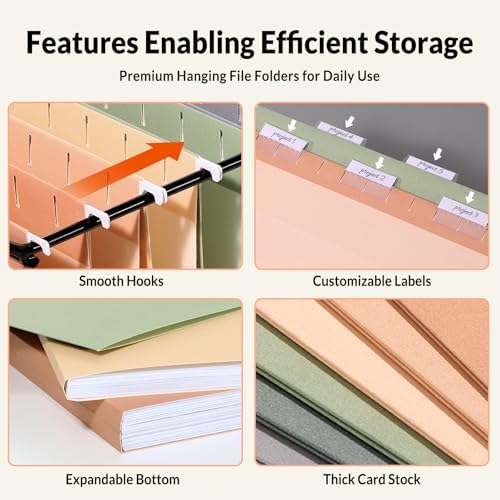 SUNEE Hanging File Folders, 12 Pack Letter Size Hanging File Folders with 1/5-Cut Tabs, Ideal for Home and Office Organization and Papers Classification,Morandi Colors - Image 3