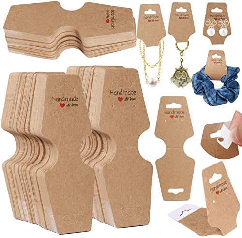 200PCS Bracelet Display Cards Necklace Holder Cards Self Adhesive Jewelry Packaging Selling Card for Small Business (Brown, 1.8x4.7 inches) by Femtindo