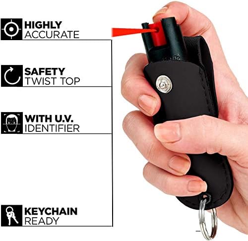 FIGHTSENSE Self Defense Pepper Spray - 1/2 oz Compact Size Maximum Strength Police Grade Formula Best Self Defense Tool for Women W/Leather Pouch Keychain - Image 6