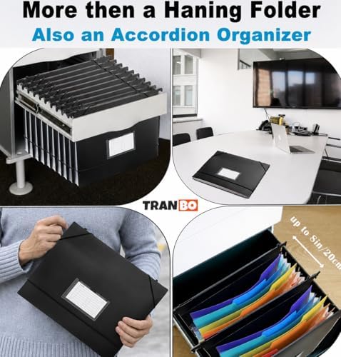 7-Pockets Hanging File Folder with Retractable Hooks for Filing Cabinet, Letter Size Expandable Accordion File Organizer with Elastic Band for File Frame or On-The-Go Use (6 Pack) - Image 2