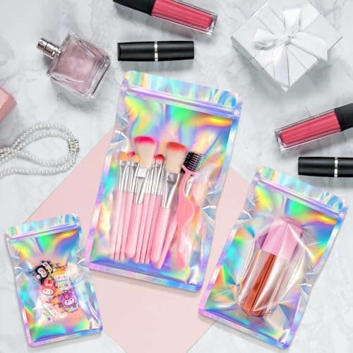 FUNFERY 100 Pack,Round Corner Clear Window Smell Proof Holographic Bags - Image 3