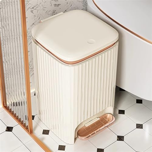 9/12 Liter Square Plastic Smart Trash Can with Double Opening Lid Pedal Trash Can for Living Room Bedroom Kitchen Bathroom Cream White Modern Design and Convenient Waste - Image 5