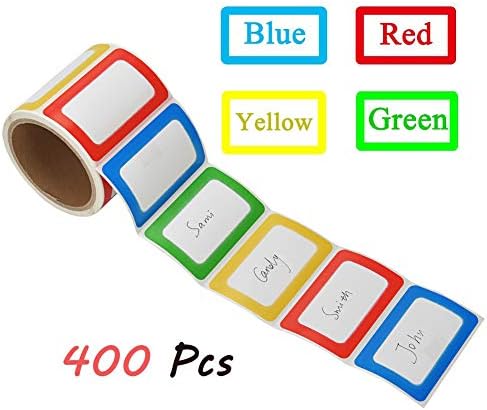 MFLABEL® 400 Colorful Name Tags - 3.5"x2.25" Organization Stickers (Red/Yellow/Blue/Green) | Durable, Waterproof & Peel-Stick for Home, Parties | Non-Toxic Adhesive for Clothes by MFLABEL