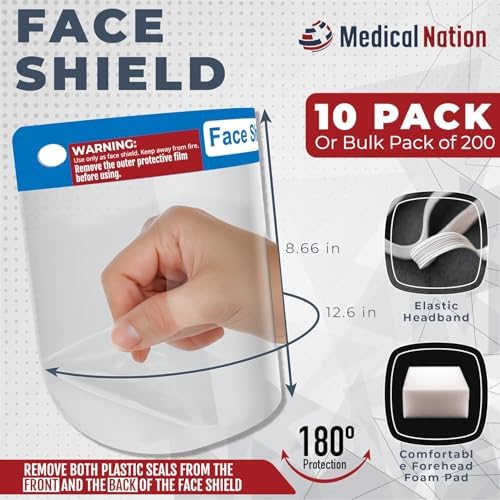 Medical Nation Face Shield | 10 Pack | Clear Plastic Full Face Shields - Image 2