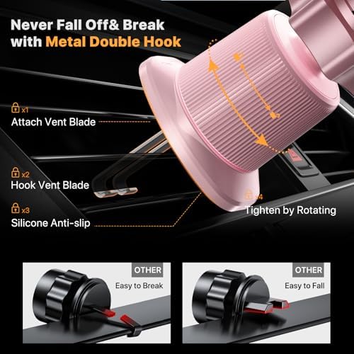 miracase Phone Holders for Your Car with Metal Hook Clip, Cell Phone Mounts Air Vent Cell Phone Stand Car Mount, Universal Automobile Cradle Fit for iPhone Android and All Smartphones (Pink) - Image 2