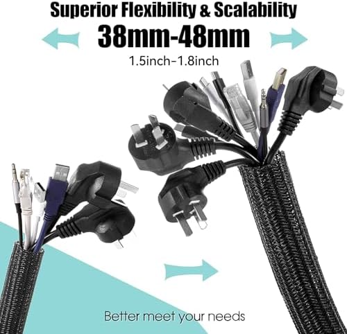 AGPTEK Cable Management Sleeve, 2 Pack 5ft - 1.8 inch Cord Hider, Black - Image 2