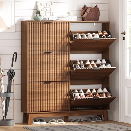 HUANLEGO Shoe Cabinet Storage for Entryway with 6 Flip Drawers, Walnut by HUANLEGO