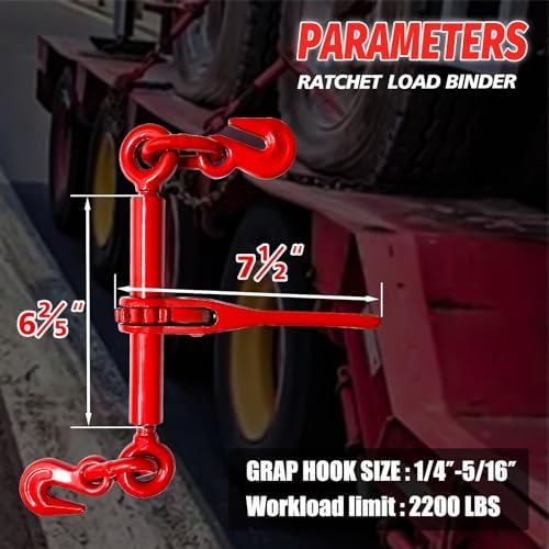 Ratchet Chain Binders 1/4''- 5/16'', Load Binder with G70 Grab Hooks, Adjustable 1/4" Binder for 1/4 Chains, 2200 Pounds Working Load Limit- Heavy Duty Ratchet Binders for Towing (2 Pack) - Image 2