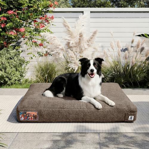 Sytopia 36Inch Indestructible Dog Bed for Large Sized Dogs, Chew Proof Washable Pet Crate Pad with Removable Cover, Durable Waterproof Dog Bed Great for Indoor, Crate, Patio Use, Brown by Sytopia