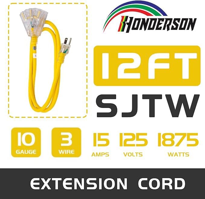 3-Outlets Indoor Outdoor Extension Cord Weatherproof - Image 2