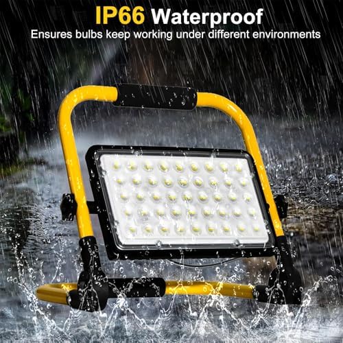 10000LM LED Work Light, 100W 6500K Portable Work Light with Stand, IP66 Waterproof Flood Light with 13.1FT Cord, Construction Lighting for Job Site Repairing Workshop Garage, Gifts for Men - Image 3