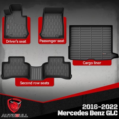 Floor Mats & Cargo Liner Compatible with 2016-2022 Mercedes Benz GLC Cargo Mat, Full Set All Weather Protection 1st, 2nd Row Car Liners & Trunk Mat, Black - Image 2