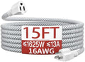 Skrizcable 16/3 15 FT Indoor Extension Cord Braided, White Power Cord by Skrizcable