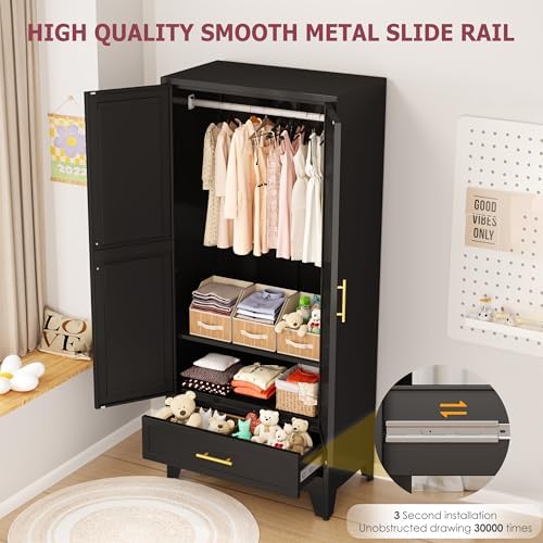 GAIOUS Metal Armoire Wardrobe Closet Cabinet with 2 Doors and Drawer, 71" - Image 5