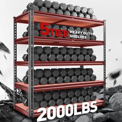 REIBII 2000LBS Garage Shelving Heavy Duty 72''H Storage Shelves 5 Tier Heavy Duty Shelving, Adjustable Metal Shelves for Garage Pantry Closet Kitchen Basement 35.5" W x72 H x 15.8" D, 4 Pack - Image 2